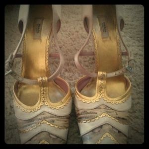 Satin Creme and Gold Prada Shoes